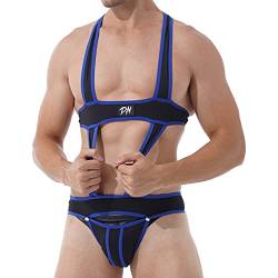 Doomiva Herren Body Wrestling Singlet Bodysuit Jockstrap Trikot Ouvert Tankini mit Bulge Pouch Männer Einteiler Dessous Unterwäsche Blau XL von Doomiva