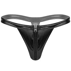 Doomiva Herren G-String Tanga Glänzend Thong Männer Niedrige Taille Metallic Slip mit Reißverschluss Thong Erotik Unterwäsche Unterhose Schwarz Einheitsgröße von Doomiva