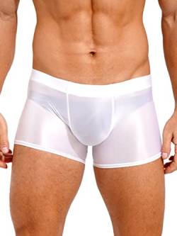 Doomiva Herren Öl Boxershorts Glossy Shorts Eng Stretch Boxer Briefs Unterhose Pants Glänzende Unterwäsche Weiß XXL von Doomiva