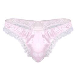 Doomiva Herren String Rüschen Spitze Slip Tangas Höschen Männer Sissy Unterwäsche Erotik Reizwäsche Thongs Niederige Taille G-String Rosa M von Doomiva