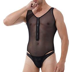 Doomiva Herren Transparent Body Einteiler Unterhemd Overall Bodysuit Männer Sexy ärmellos Dessous Top Erotik Unterwäsche M-XXL Schwarz 5XL von Doomiva