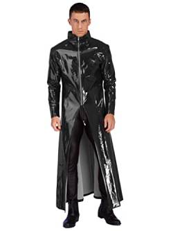 Doomiva Herren Wetlook Mantel Cooler Matrix Kostüm Lackleder Jacke Stehkragen Trenchcoat Glänzende Umhang mit Reißverschluss Schwarz XL von Doomiva