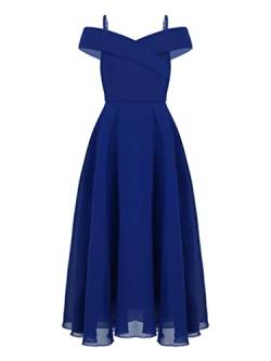 Doomiva Mädche Chiffon Festkleid Ärmellose Maxikleid Hochzeit Blumenmädchenkleid Abendkleid Festzug Trägerkleid Sommerkleid Royal Blau 146-152 von Doomiva