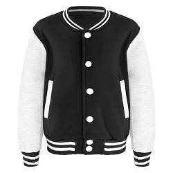 Doomiva Mädchen Baseball Jacke Sportjacke Unisex Kinder Langarm Sweatjacke Herbst Winter Oberteiler Top Streetwear Gr.110-152 Schwarz 134-140 von Doomiva