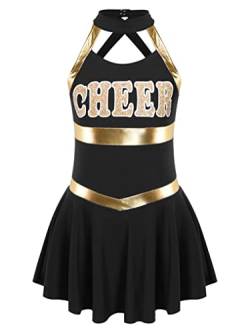 Doomiva Mädchen Cheer Leader Kostüm Cheerleading Tanzkleid Schulmädchen Uniform Schulkind Cheer Kostüm Ärmellose Minikleid Schwarz 134-140 von Doomiva