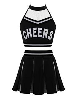 Doomiva Mädchen Cheer Leader Kostüm set Tanzbekleidung Set Crop Top und Minirock Tanzanzug Festlich Tanzkostüm Schwarz 134-140 von Doomiva