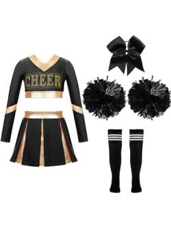 Doomiva Mädchen Cheer Leader Kostüm set Tanzbekleidung Set Crop Top und Minirock Tanzanzug Festlich Tanzkostüm Zb Schwarz 146-152 von Doomiva