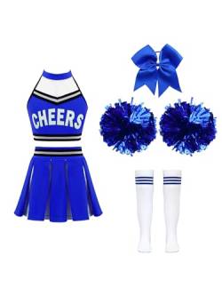 Doomiva Mädchen Cheer Leader Kostüm set Tanzbekleidung Set Crop Top und Minirock Tanzanzug Festlich Tanzkostüm Zc Blau A 122-128 von Doomiva