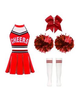 Doomiva Mädchen Cheer Leader Kostüm set Tanzbekleidung Set Crop Top und Minirock Tanzanzug Festlich Tanzkostüm Zc Rot A 122-128 von Doomiva