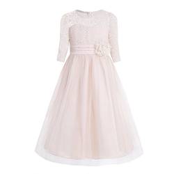 Doomiva Mädchen Festlich Kleid Spitzen Kleider Elegant Hochzeit Blumenmädchen Kleid Partykleid Lang Tütü Prinzessin Kleid Kommunionkleid Champagne 128 von Doomiva