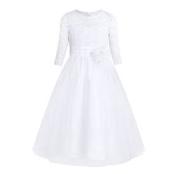 Doomiva Mädchen Festlich Kleid Spitzen Kleider Elegant Hochzeit Blumenmädchen Kleid Partykleid Lang Tütü Prinzessin Kleid Kommunionkleid Weiß 104 von Doomiva