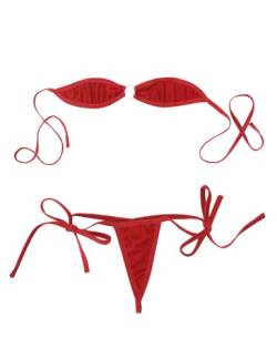 Doomiva Micro Damen Bikini Set BH Bandeau Bra String Tanga Set Mini Bikini Sexy Zweiteilige Badeanzug Bademode Erotische Lingerie Reizwäsche Rot Einheitsgröße von Doomiva