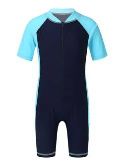 Doomiva Unisex Mädchen Jungen Badeanzug Einteiler Bademode UV-Schutz Schwimmanzug Kurzarm Badebekleidung Kinder Wassersport Anzug Marineblau & Himmelblau 140-152 von Doomiva