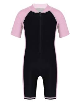 Doomiva Unisex Mädchen Jungen Badeanzug Einteiler Bademode UV-Schutz Schwimmanzug Kurzarm Badebekleidung Kinder Wassersport Anzug Rosa&Schwarz 128-140 von Doomiva