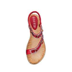 Dooxii Böhmische Damenschuhe Mode Sandalen Clip Toe Strass Hausschuhe Flache (Rot, Größe 41) von Dooxii