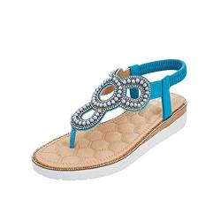 Dooxii Damen Runder Kopf Sansalen Zehentrenner Elegant Sommerhausschuhe Flache Flip Flops (Blau, Größe 41) von Dooxii