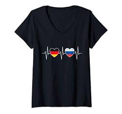 Damen Deutschland Russland Russisch Flaggen Flagge Fahnen Russen T-Shirt mit V-Ausschnitt von Doppelte Staatsbürgerschaft Kleidung und Geschenke