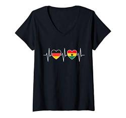 Damen Deutschland und Ghana Flaggen Fahnen Herz T-Shirt mit V-Ausschnitt von Doppelte Staatsbürgerschaft Kleidung und Geschenke