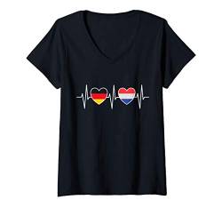 Damen Deutschland und Niederlande Holland Fahne Flaggen T-Shirt mit V-Ausschnitt von Doppelte Staatsbürgerschaft Kleidung und Geschenke