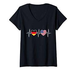 Damen Deutschland und USA Amerikanisch Flagge Flaggen T-Shirt mit V-Ausschnitt von Doppelte Staatsbürgerschaft Kleidung und Geschenke