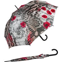 doppler® Langregenschirm Damen-Regenschirm groß und stabil mit Automatik, Serpent - mit rotem Mohnblumen-Design von Doppler