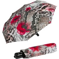 doppler® Langregenschirm Damen-Taschenschirm mit Auf-Zu-Automatik, Serpent - mit rotem Mohnblumen-Design von Doppler