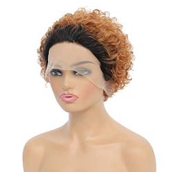 13x1 Front Lace Short Curly Pixie Cut Perücken für schwarze Frauen Echthaarperücke Pre Plucked Haaransatz mit Babyhaar, 1B/30 von Doren