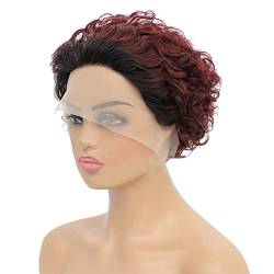 13x1 Lace Front Echthaar-Perücken Kurz gelockt Pixie Cut Perücke für schwarze Frauen Vorgezupft Haaransatz mit Baby Haar, 1B/99J von Doren