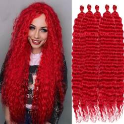 Doren Synthetische Wasserwelle Häkelhaarverlängerungen für Frauen 120 g/St. 30 Zoll tiefe Welle Twist langes gewelltes Haar 5pcs Rot von Doren