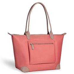 Tragetasche für Frauen, groÃŸe Nylon-börsen, Handtaschen, Ledergriffe, wasserdicht, ReiÃŸverschluss für Reisen, Arbeit, Schultertasche, Pink (korallenrot), Large von Doris&Jacky