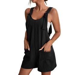 Damen Jumpsuit Shorts Sommer Lässige Solide Kurze Spaghetti Jumpsuit mit Tasche Schnallenriemen Sommer Elegant Ärmellos Overalls Kurze Hose Einteilige Arbeitshose Shorts von Dorjuli