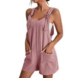 Damen Jumpsuit Shorts Sommer Lässige Solide Kurze Spaghetti Jumpsuit mit Tasche Schnallenriemen Sommer Elegant Ärmellos Overalls Kurze Hose Einteilige Arbeitshose Shorts von Dorjuli