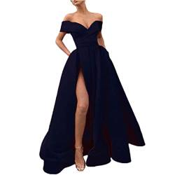 Dorjuli Damen Elegant Lange Ballkleider Rückenfreies Schulterfrei Off Shoulder Hochzeit Sexy Neckholder Spaghetti Brautkleid Cocktailkleid Abendkleider Brautkleid Festkleider mit Taschen von Dorjuli