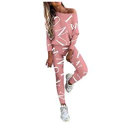 Dorjuli Damen Jogginganzug Trainingsanzug Mode Streetwear Sportanzug Gemütlich Übergroße Langarm Hosenanzug Loose Sweatshirt Pullover Lange Ärmel Top + Hose Sportswear 2 Stück Frühling, Rosa, M von Dorjuli