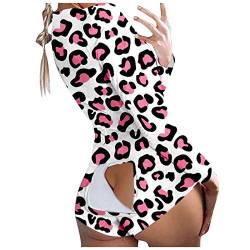 Dorjuli Schlafanzug Damen Winter Offener Schritt Bunt Druck Onesie Pyjamas Herbst und Winter Nachtwäsche Butt Button Back Flap Valentinstag als Geschenk für Frau, Rosa, L von Dorjuli