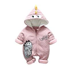 DorkasDE Baby Strampler Junge Mädchen Overall Jumpsuit Winter Babykleidung mit Kapuze (Größe 80 (Höhe 70-75cm), Rosa Monster) von DorkasDE