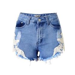 DorkasDE Damen Hotpants Jeans Shorts Kurze Denim Hosen Fransen Spitze Verarbeiten Mädchen Shorts mit Quaste von DorkasDE