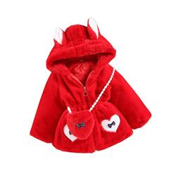 DorkasDE Mädchen Mantel Winterjacke Kunstpelz Jacke Fellmantel Warm Jacke mit Kapuze (EU 104 (Etikett 130), Herz Rot) von DorkasDE