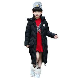 DorkasDE Mädchen Winterjacke Kinder Wintermantel Steppjacke Baumwollgefuetterte Mantel mit Kapuze(Schwarz,EU134(Etikettengröße140) von DorkasDE