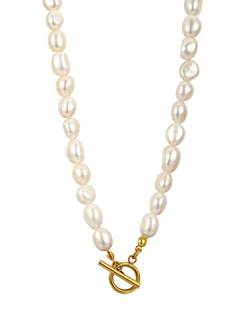 Damen Halskette Perlen, 43 cm Länge, verstellbar Schmuck wasserfest Kette Geschenk für Damen, Vintage-Choker-Halskette mit Perlen von Dorosé