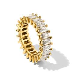 Dorosé Ring Damen Edelstahl 18 K gold Stein Ring mit Zirkonia Kristallen, Frauen Stein Ring Damen Fingerringe Damenring. Klassik Gold 54mm von Dorosé