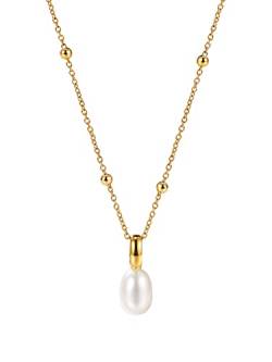 Perlenkette Damen Gold Halskette Edelstahl Perlen Ketten mit 6–8 mm Barocke Perle änhänger Muschelperlen Kette Choker Halskette für Frauen und Mädchen 40-48 cm Länge, Gold von Dorosé