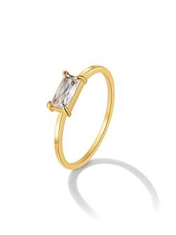 Ringe Damen Gold Ringe Stein Ringe mit Zirkonia Kristallen, Frauen Stein Ringe Edelstahl 18K Gold Damen Fingerringe Damenringe Stapelringe Klassik Gold 54mm/56mm. von Dorosé