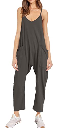 Doshoop Damen Lose Casual V-Ausschnitt Ärmellose Jumpsuits Spaghettiträger Lange Hose Strampler Sling Jumpsies Strampler, grau dunkel, Small von Doshoop