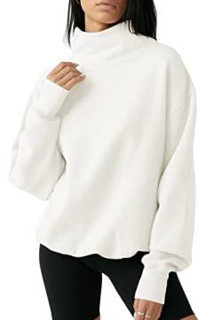 Doshoop Damen Rollkragen Oversized Sweatshirt Langarm Casual Pullover Tops, Weiss/opulenter Garten, L von Doshoop