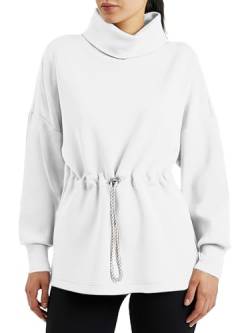 Doshoop Damen-Sweatshirt mit Kordelzug, Rollkragen, seitlich geteilt, lässig, lockerer Pullover, Weiss/opulenter Garten, S von Doshoop
