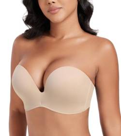 DotVol Damen Flügel-Design Push Up Bra Trägerloser BH Komfort Bügellos Unsichtbare Wirefree Anti-Rutsch BH(Beige,70C) von DotVol