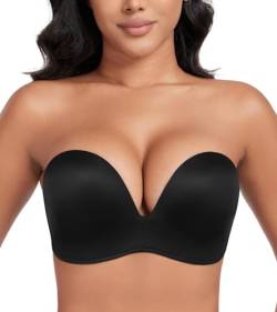 DotVol Damen Flügel-Design Push Up Bra Trägerloser BH Komfort Bügellos Unsichtbare Wirefree Anti-Rutsch BH(Schwarz,90D) von DotVol