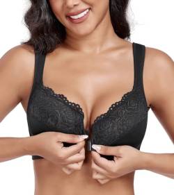 DotVol Damen Große Größen BH Vollschalen Ungepolster U-Rücken BH mit Breiten Trägern Floraler Spitze BH Soft Cup Bra(Schwarz,100C) von DotVol