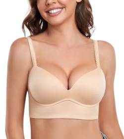 DotVol Damen Pullover Push Up BH ohne Bügel Bequemer gepolsterter Bra für Frauen Ohne Bügel Große Größen Unterwäsche Alltag BH(Beige, 75C) von DotVol